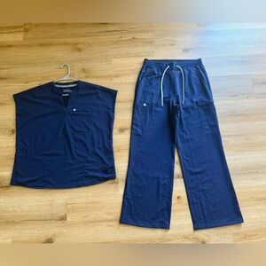 Fabletics Navy Blue Scrub Set with wide leg pants- Size Large